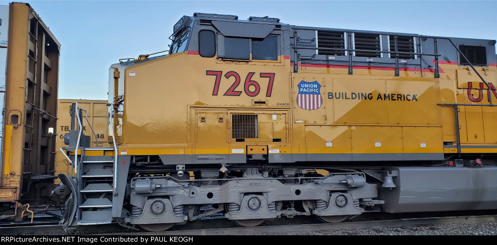 Side Close Up Shot of The Cab of UP 7267 as She does Switching at the UP Ogden Yard Utah.
